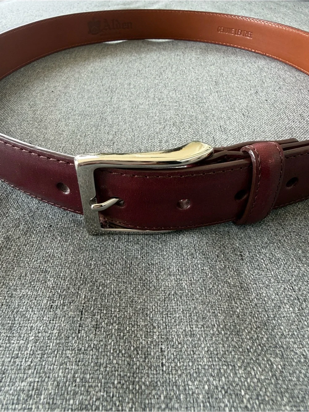 Alden Burgundy Leather Belt with Silver Buckle